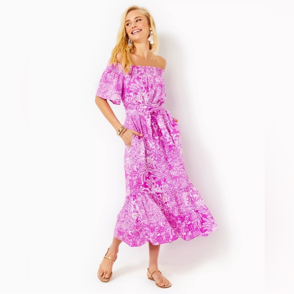 Lilly Pulitzer Isbell Off-The-Shoulder Linen Midi Dress